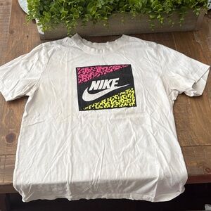 Nike White T-Shirt with Pink and Yellow Graphic